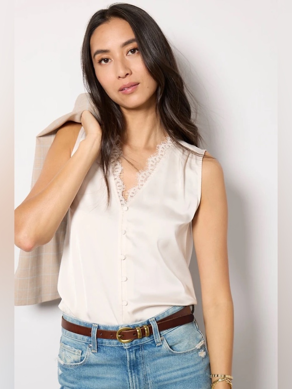 Ariella Sleeveless Lace Trim Blouse XS